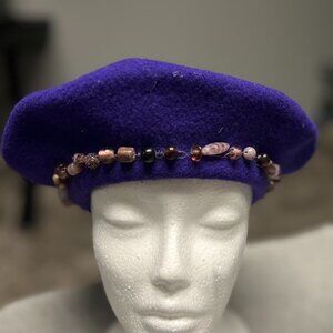 100% wool beaded beret * purple